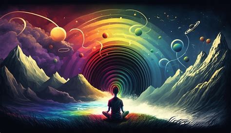 Premium AI Image | A man meditating in front of a rainbow.