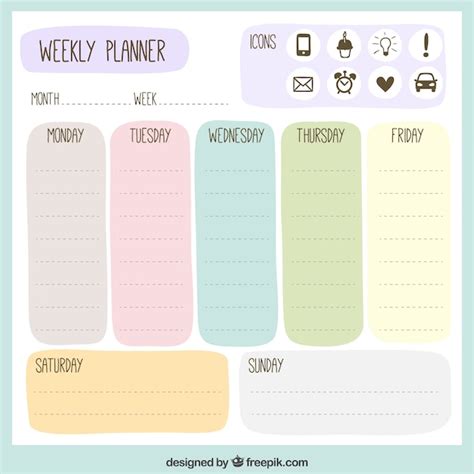 Planificador Semanal De Colores Descargar Vectores Gratis