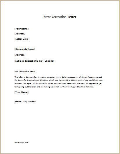 Error Correction Letter