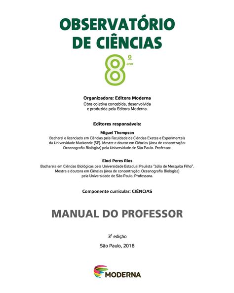 Observatório de Ciências 8 ano Manual do Professor Ciências Naturais