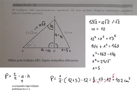 Zadanie 19 0 3 W trójkącie ABC poprowadzono wysokość CD oraz podano