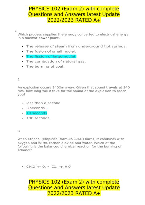 Physics Exam With Complete Questions And Answers Latest Update