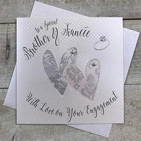 Special Brother And Fiance Engagement Handmade Card Decorated Hearts