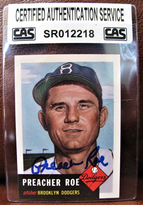 Lot Detail Preacher Roe Signed Baseball Card W Cas