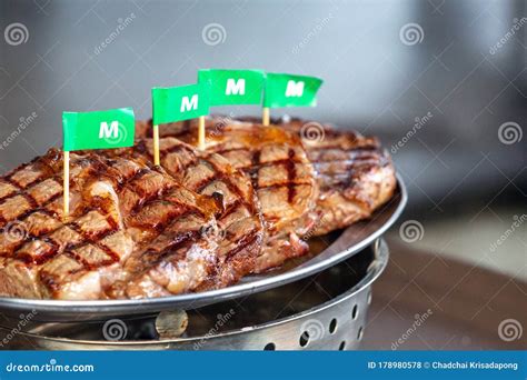 Grilled Striploin Steak Arranged In A Metal Tray Stock Photo Image Of