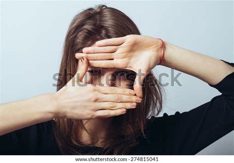 Happy Cute Brunette Girl Doing Hand Stock Photo 274815041 Shutterstock