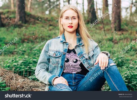 Beautiful Model Blonde Woman Denim Jacket Stock Photo 404439652 Shutterstock