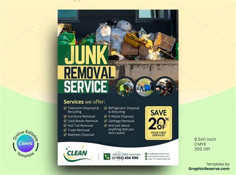 Junk Removal Service Flyer Design Canva Template Graphic Reserve