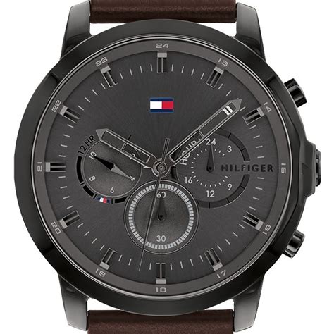 Tommy Hilfiger Jameson Montre Homme Chronographe Acier Noir Cuir Marron