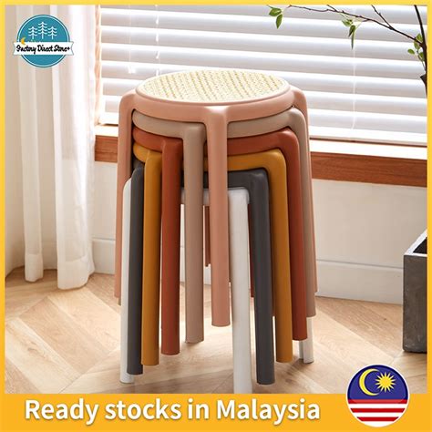 Rattan Stool Stackable Plastic Chair Kerusi Makan Rotan Bangku Home