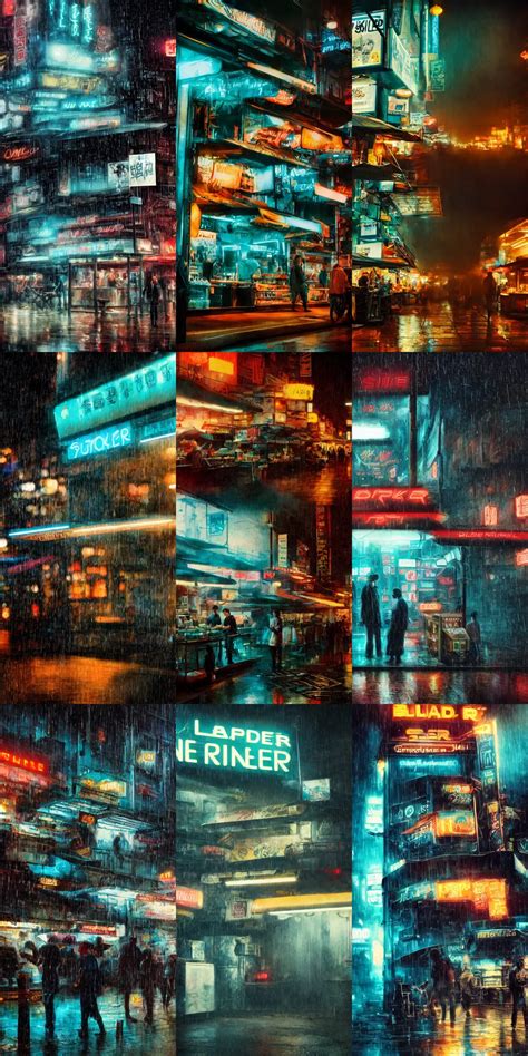 Blade Runner Movie Still Of An Outdoor Noodle Stand Stable Diffusion