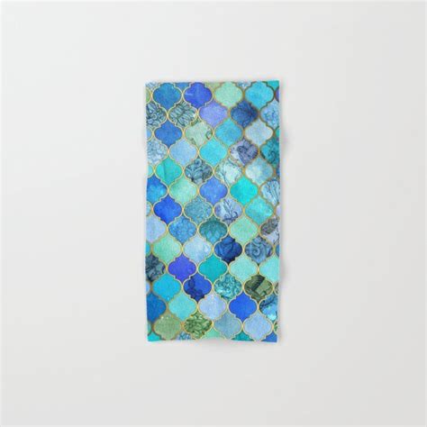 Cobalt Blue Aqua Gold Decorative Moroccan Tile Pattern Hand Bath