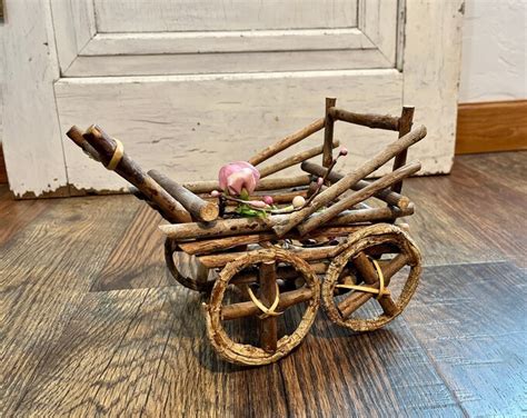 Rustic Wood Wheelbarrow Planter Twig Planter Willow Branch Rustic Garden Porch Decor Yard Art