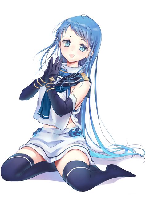 Safebooru 1girl Black Gloves Black Legwear Blue Eyes Blue Hair Blush