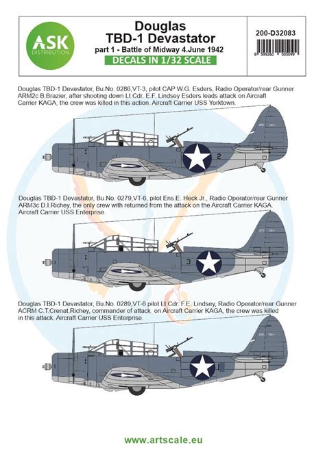 Douglas Tbd 1 Devastator Decals Part 1 Battle Of Midway 4th June 1942