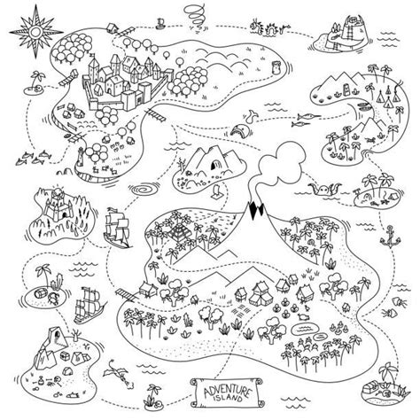 Pirate Map Illustrations & Clip Art - Hand Drawn Doodle Map