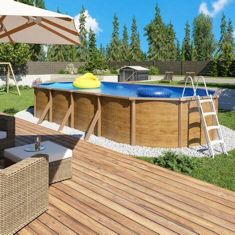 Piscine Hors Sol Acier Ovale X X M Aspect Bois Canyon