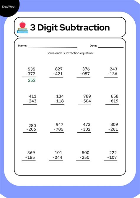 Digit Subtraction Worksheets For Grade