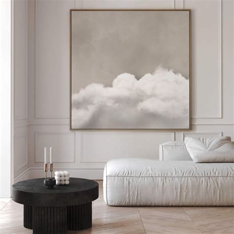 Square Cloud Wall Art Framed Canvas Print Beige Abstract Art Print