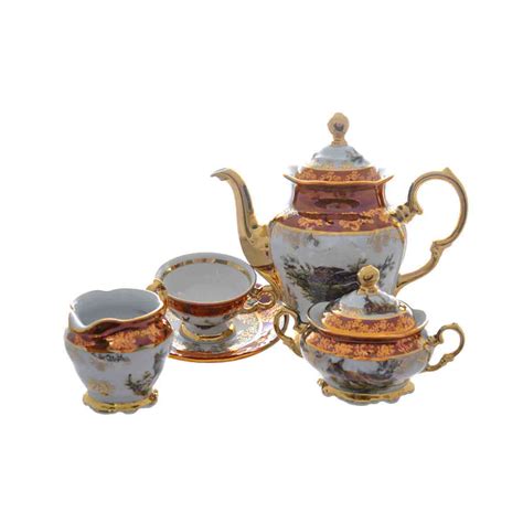 Кофейный сервиз мокко Queen's Crown Охота красная 15 пр купить в ...