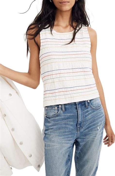 Madewell Texture And Thread Rainbow Stitch Smocked Tank Nordstrom