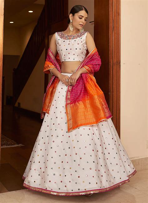 Elegant White Heavy Designer Mirror Work Party Wear Lehenga Choli