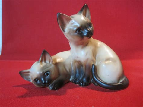 Vintage Lefton Siamese Cat Figurine Two Cats Together H3728 Japan Ebay