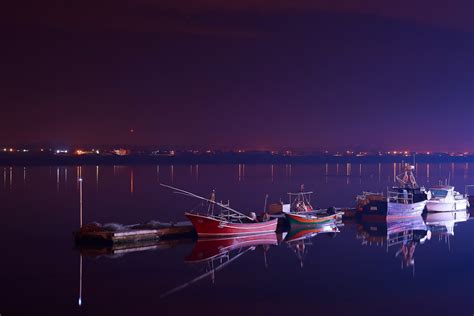 Night Evening River Boats Reflection Boat Mood Wallpapers Hd