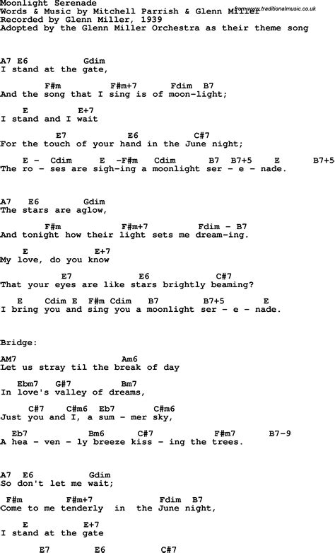 Song Lyrics With Guitar Chords For Moonlight Serenade Glenn Miller 1939