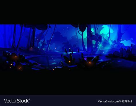 Night jungle forest with swamp background Vector Image