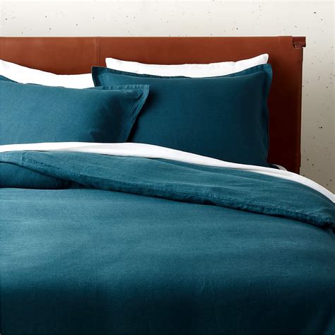 European Flax Certified Linen Dark Teal Duvet Cover And Shams Cb2 Canada