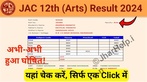 Jac 12th Arts Result 2024 Direct Link Available Check Here Jharhelpin