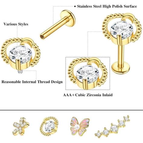 Pcs G Oreille Piercing Acier Chirurgical Boucles D Oreilles