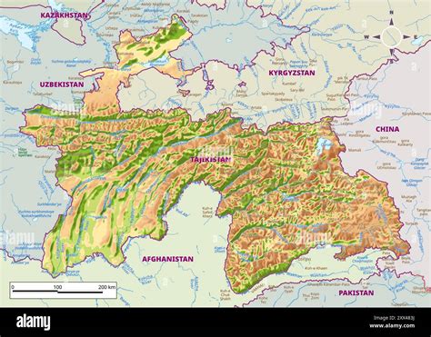 detailed physical map  tajikistan stock vector image art alamy