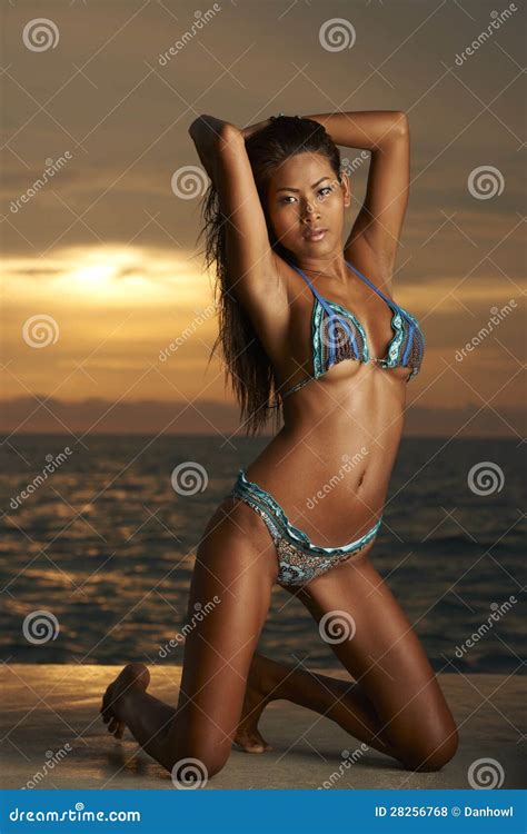 Thail Ndisches Bikini Baumuster Am Sonnenaufgang Stockfoto Bild Von