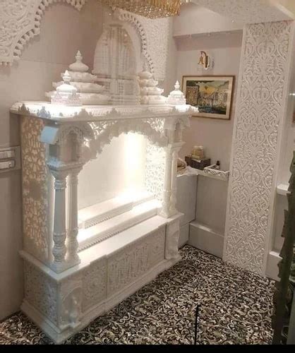 Polished Carved Traditional Marble Temple Feature Attractive Design