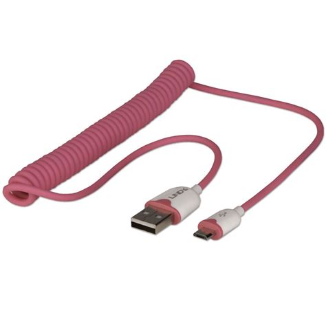 M Coiled Usb Cable Type A To Micro B Pink From Lindy Uk