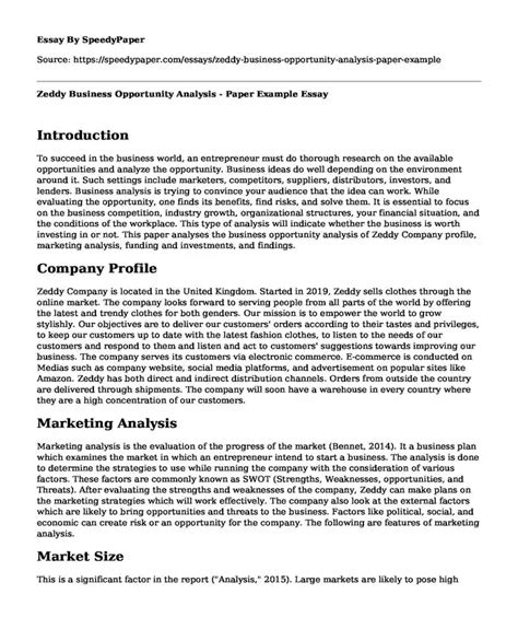 Zeddy Business Opportunity Analysis Paper Example SpeedyPaper