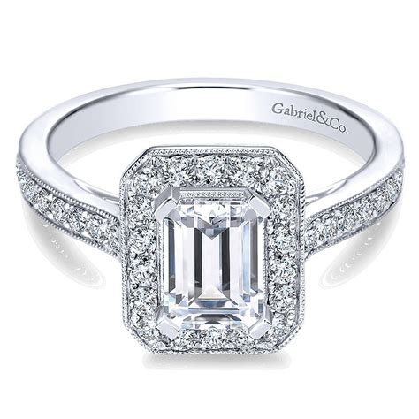 14k White Gold Emerald Cut Diamond Halo With Channel Setting 14k White