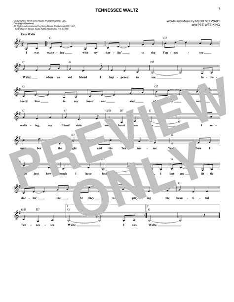 Tennessee Waltz By Patti Page Sheet Music For Lead Sheet Fake Book At