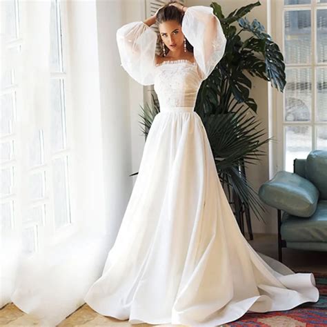 Eightree Elegant White Wedding Dresses Off Shoulder Applique Bridal