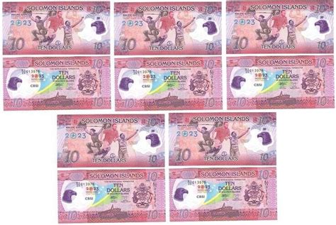 Solomon Islands 5 Pcs X 10 Dollars 2023 UNC P W39 Polymer 17th