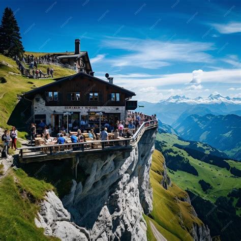 Premium AI Image | swiss alps and a mountain restaurant under the