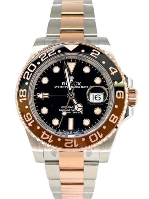 Rolex Gmt Master Ii Chnr Root Beer Black Dial Two Tone Rose