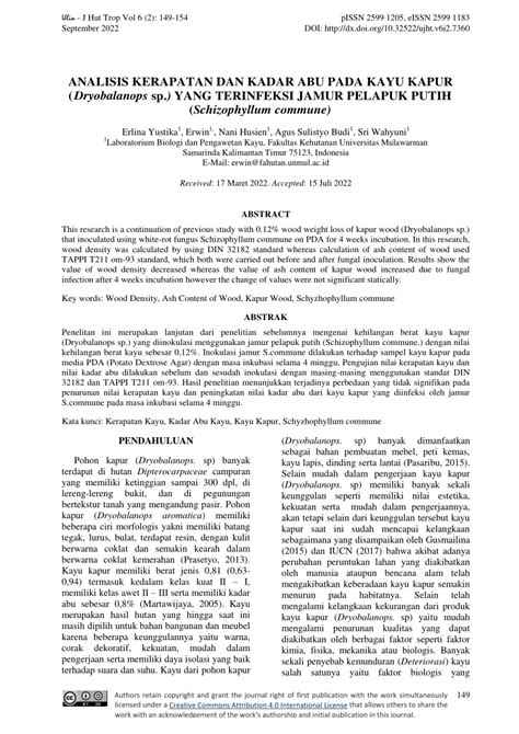 PDF Analisa Kerapatan Dan Kadar Abu Pada Kayu Kapur Drobalanops Sp