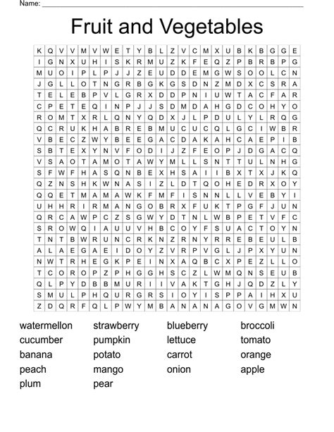 Fruits And Vegetables Word Search Wordmint C