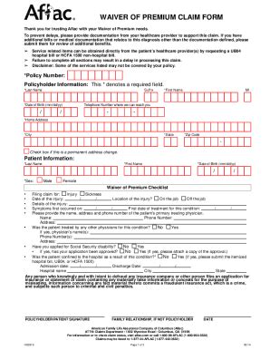 Fillable Online Aflac Waiver Of Premium Claim Form Fill Out Sign