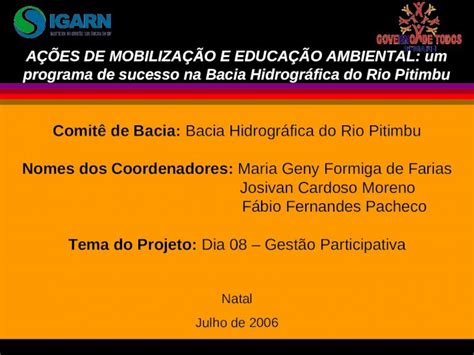 PPT AÇÕES DE MOBILIZAÇÃO E EDUCAÇÃO AMBIENTAL um programa de sucesso