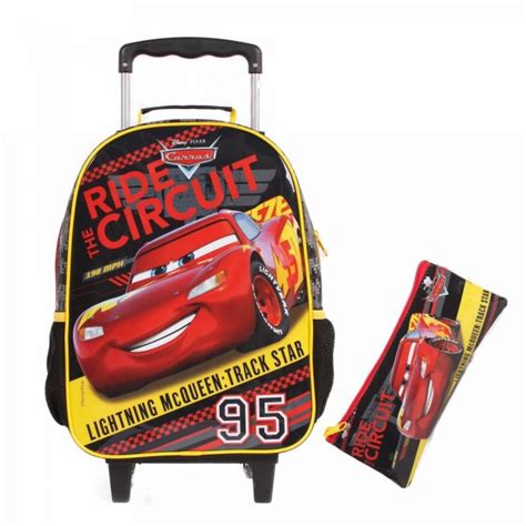 Kit Mochila Escolar Mcqueen Carros Infantil C Rodas E Estojo Dermiwil