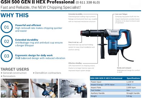 BOSCH GSH 500 GEN II Professional Demolition Hammer With Hex Chisel